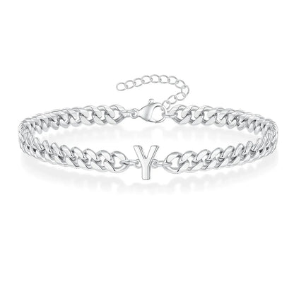 Custom Engraved Two Initial Gold Chain Bracelet
