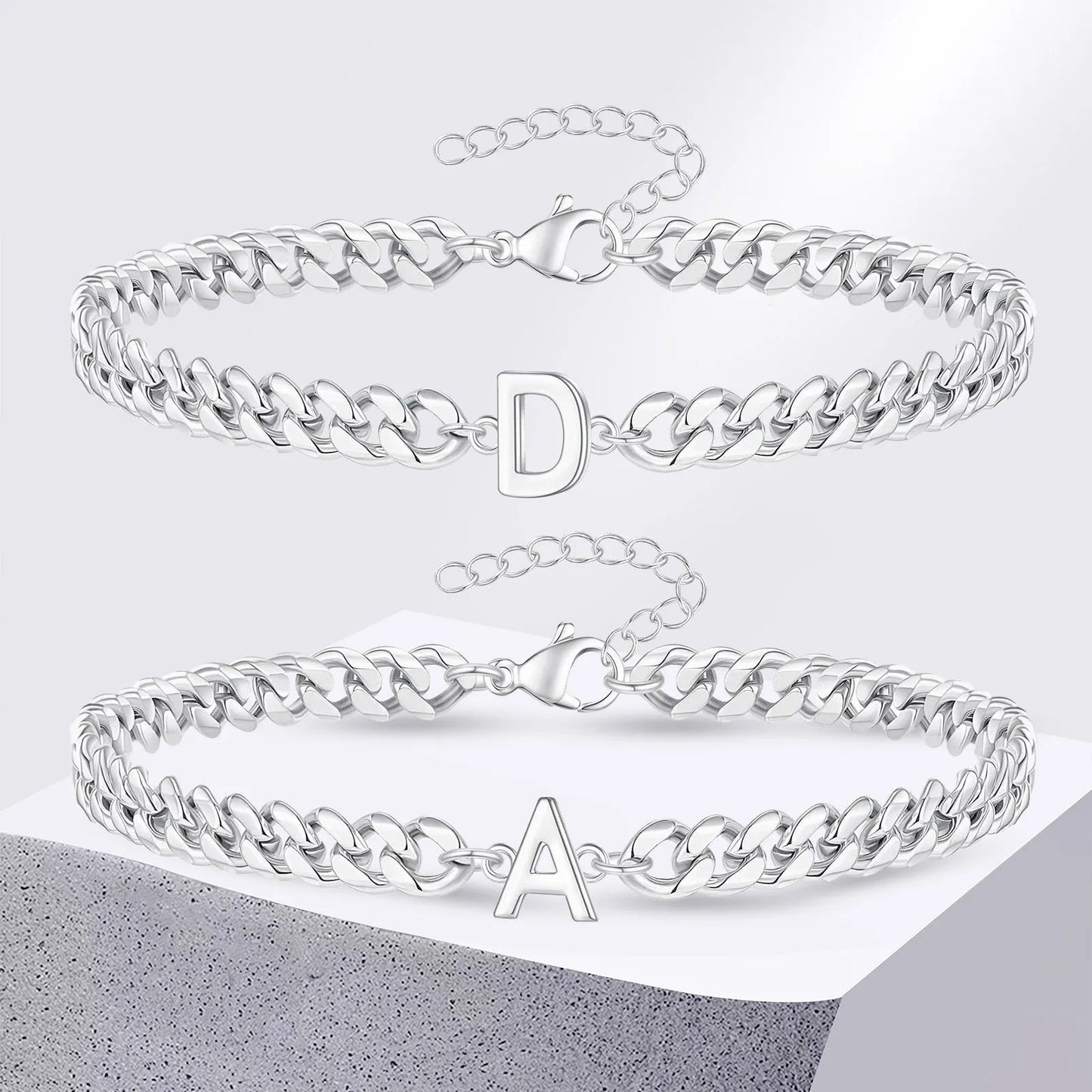 Custom Engraved Two Initial Gold Chain Bracelet