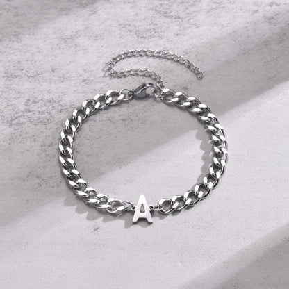 Custom Engraved Two Initial Gold Chain Bracelet