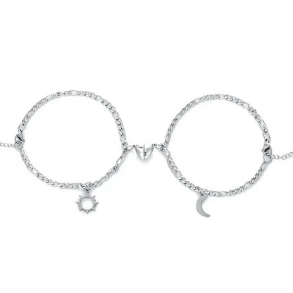 Cute Heart Moon Charm Beaded Bracelet Set