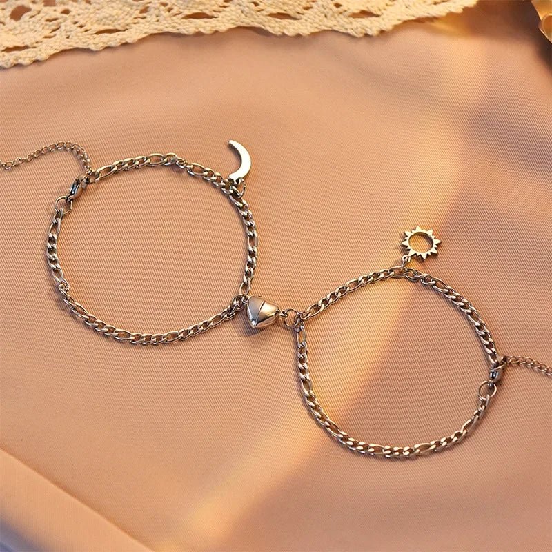 Cute Heart Moon Charm Beaded Bracelet Set