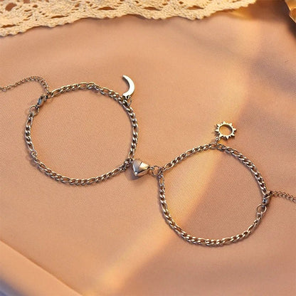Cute Heart Moon Charm Beaded Bracelet Set