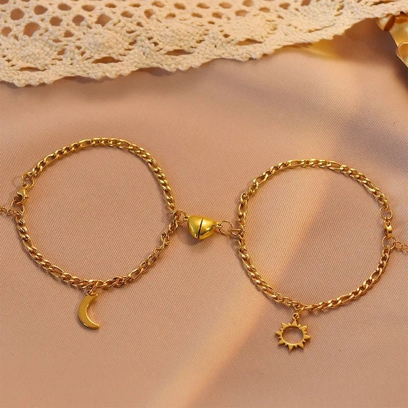 Cute Heart Moon Charm Beaded Bracelet Set
