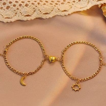 Cute Heart Moon Charm Beaded Bracelet Set