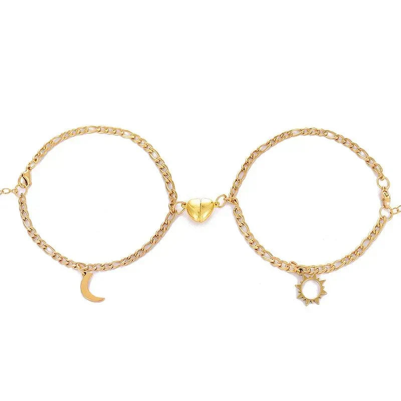 Cute Heart Moon Charm Beaded Bracelet Set - Luxicro