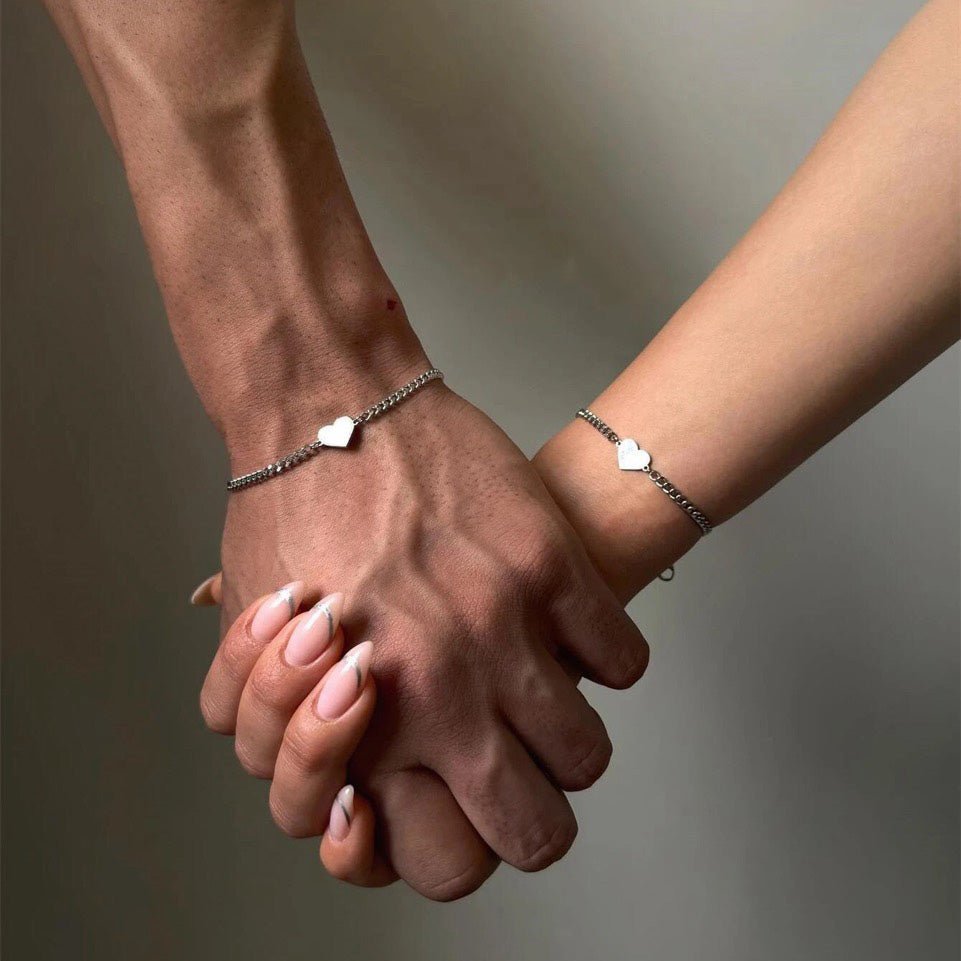 Lovely Pairs Heart Link Bracelet Set - Luxicro
