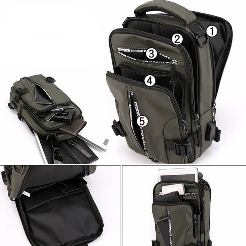 Waterproof Crossbody Bag with USB Charging and Pockets