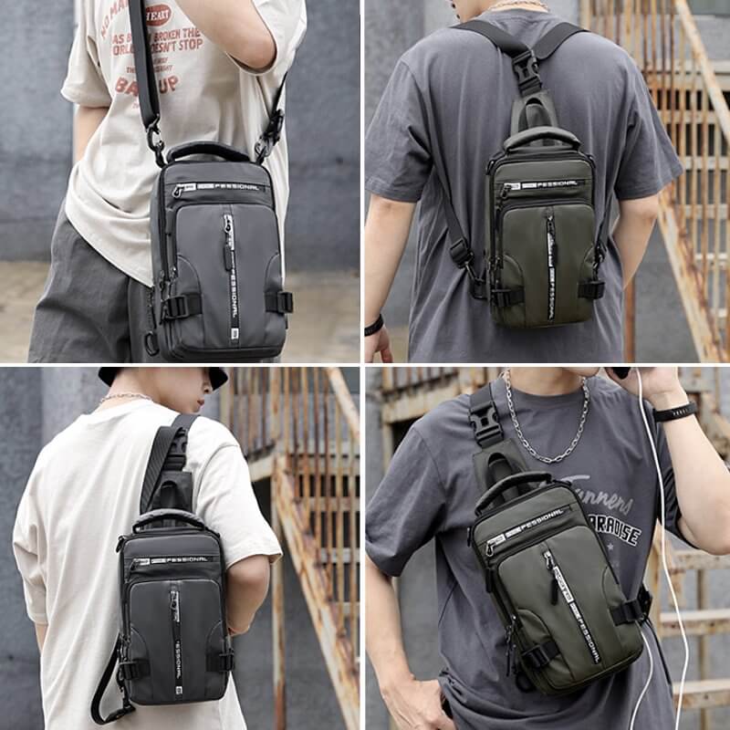 Waterproof Crossbody Bag with USB Charging and Pockets