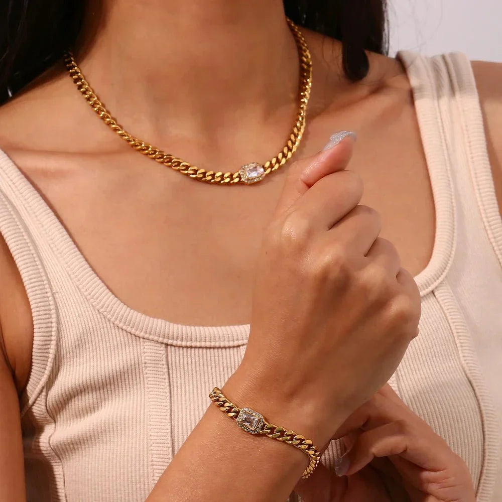 Glamorous Crystal Necklace and Cuff Set