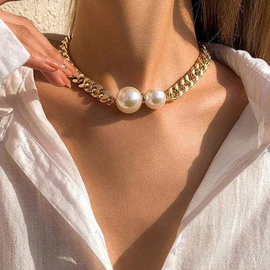 Affordable Faux Pearl Pendant Chain Necklace - Luxicro