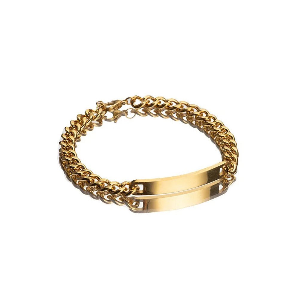 Custom Engraved Gold Bar Chain Bracelet - Luxicro