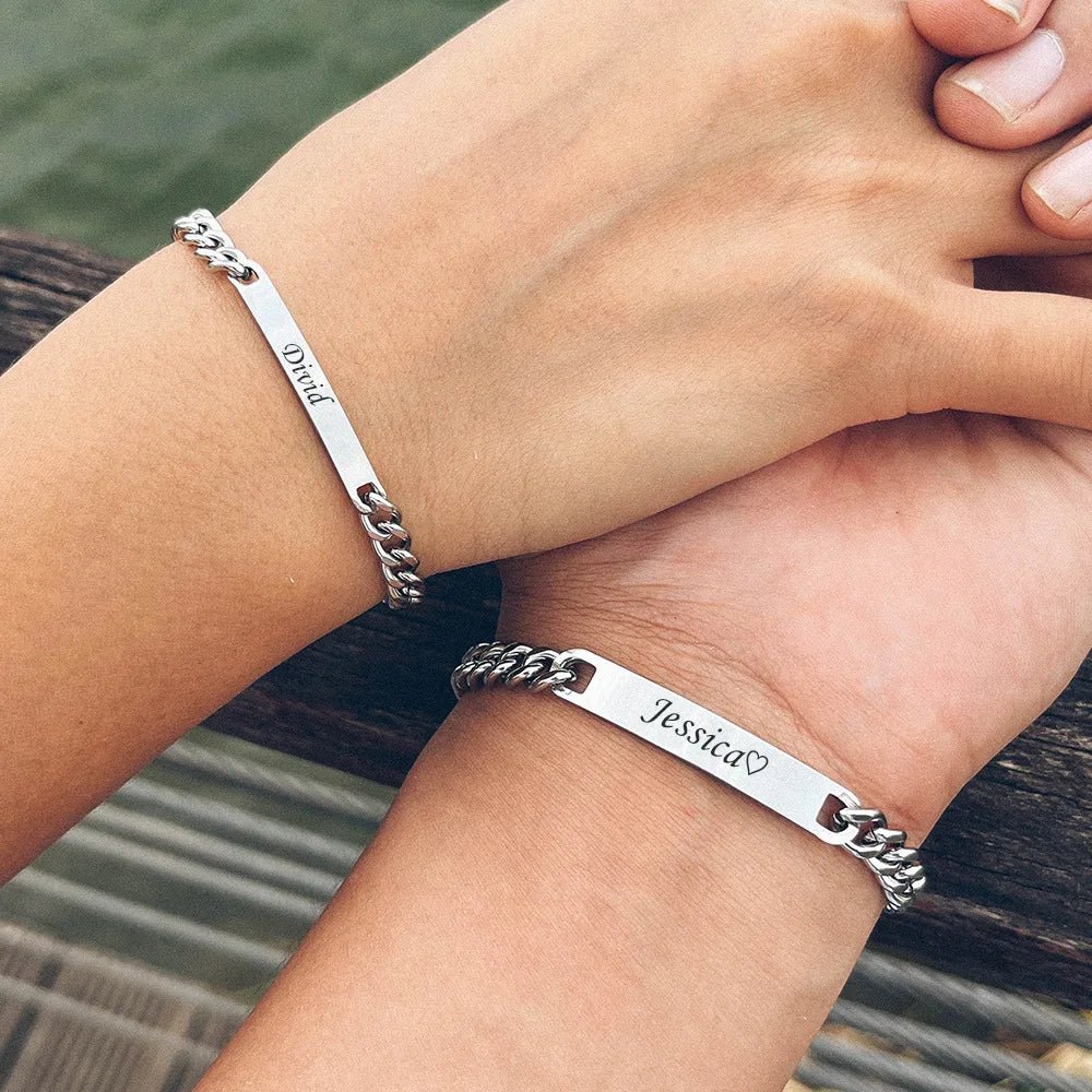 Custom Engraved Bar Chain Bracelets