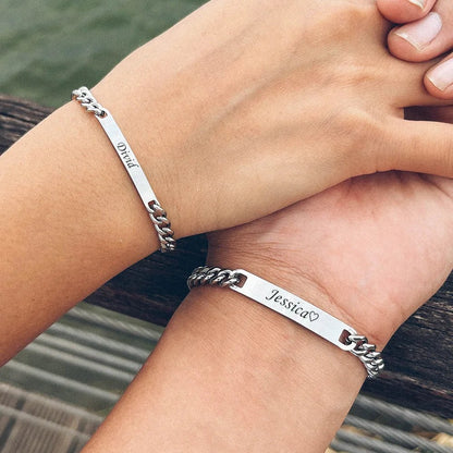 Custom Engraved Bar Chain Bracelets