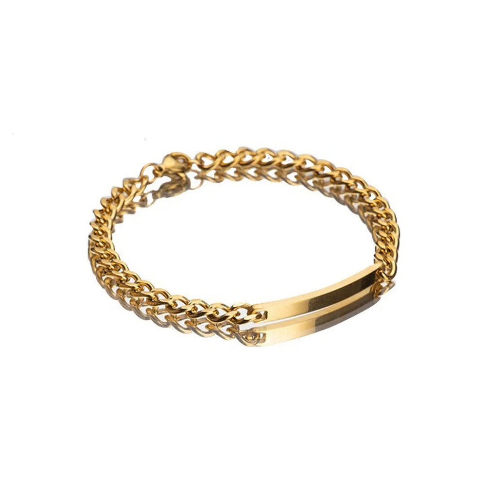 Custom Engraved Gold Bar Chain Bracelet