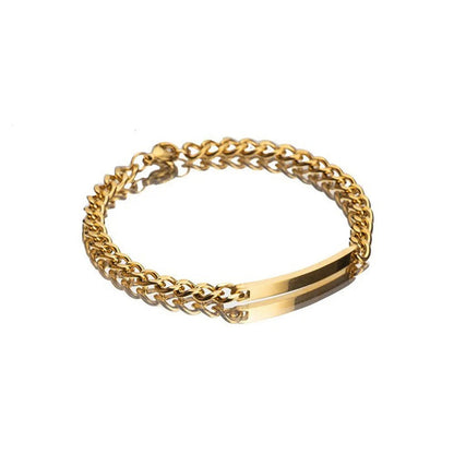 Custom Engraved Gold Bar Chain Bracelet