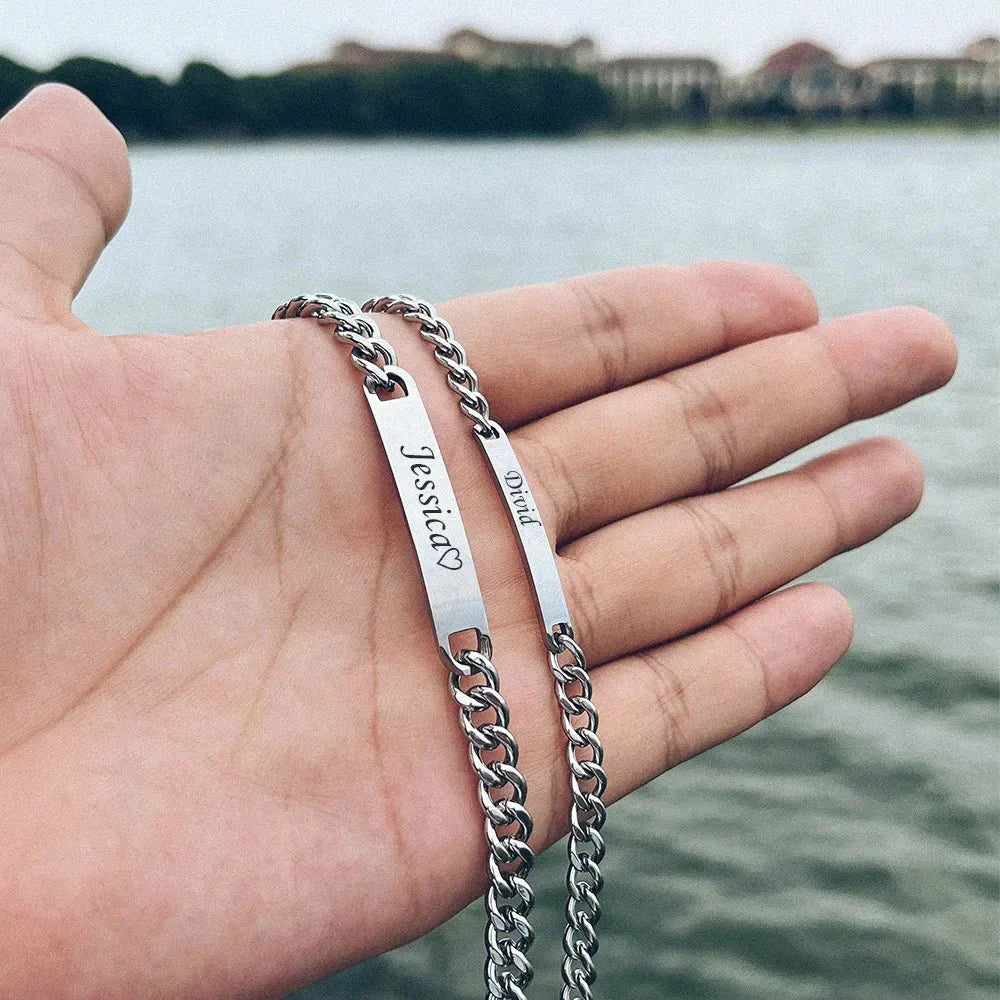 Custom Engraved Bar Chain Bracelets