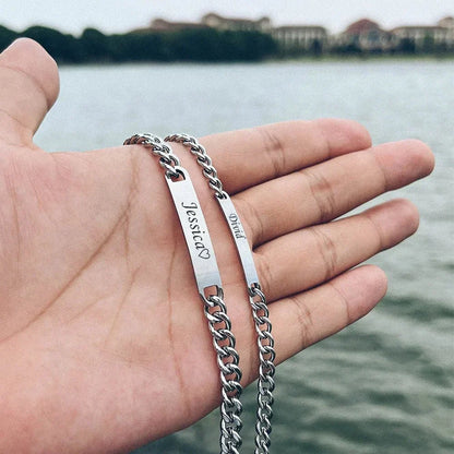 Custom Engraved Bar Chain Bracelets