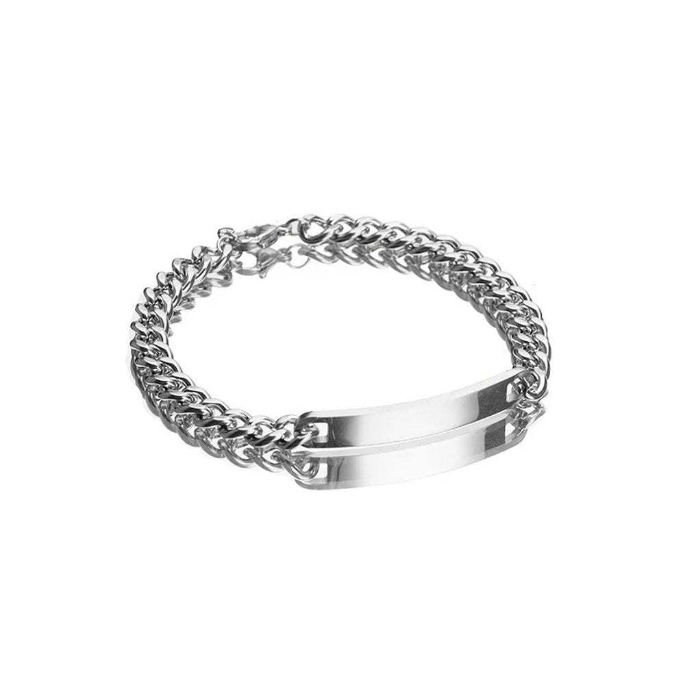 Custom Engraved Gold Bar Chain Bracelet