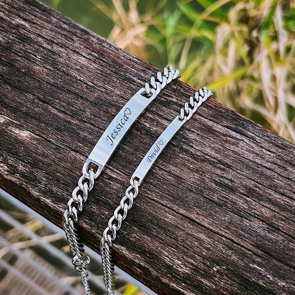 Custom Engraved Bar Chain Bracelets
