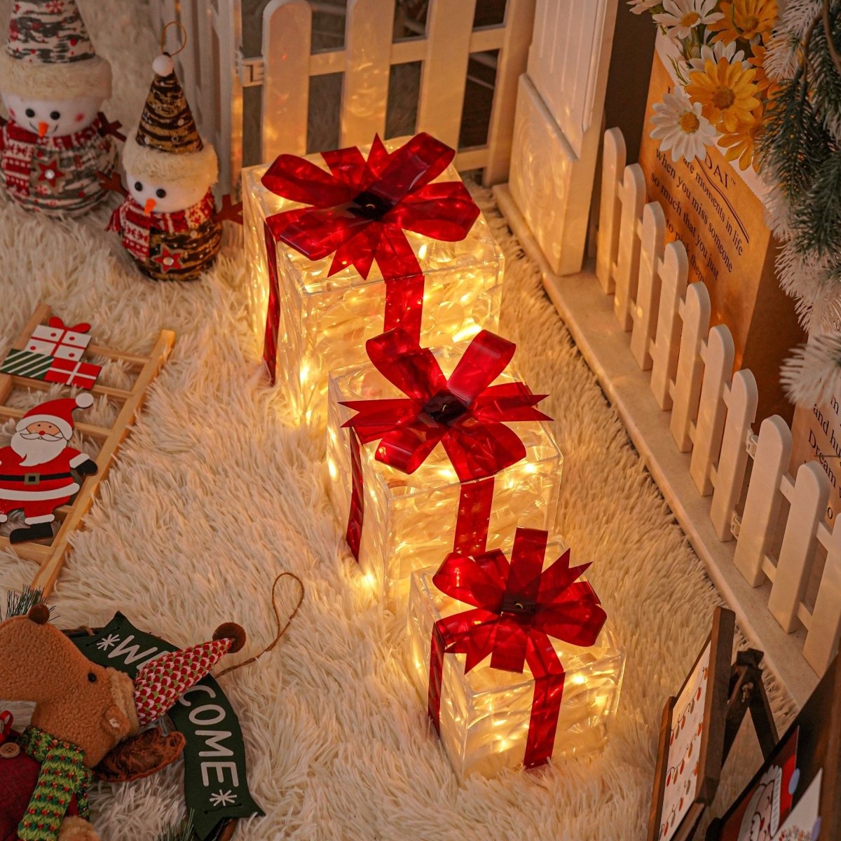 Bright LED Gift Boxes Set of 3 Christmas Decorations