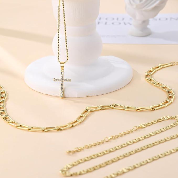 Luxury Cross Layered Necklace 3 Piece Set