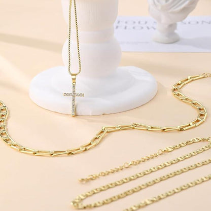 Luxury Cross Layered Necklace 3 Piece Set