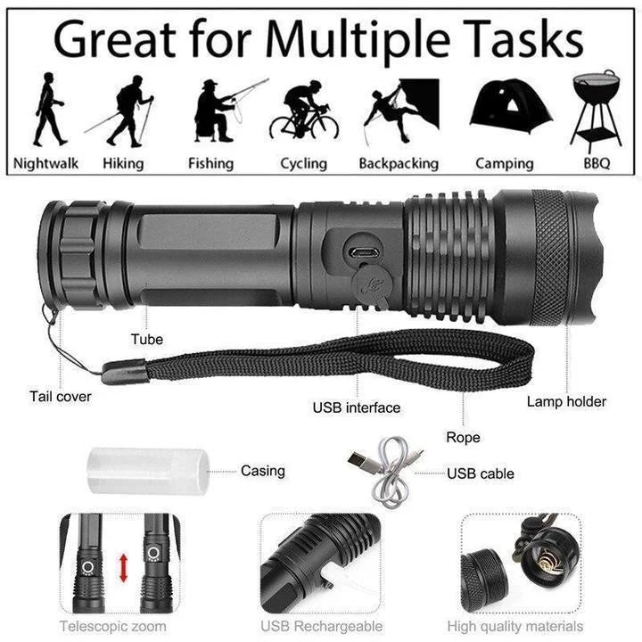 Bright 90000 Lumens LED Flashlight for Outdoor Use
