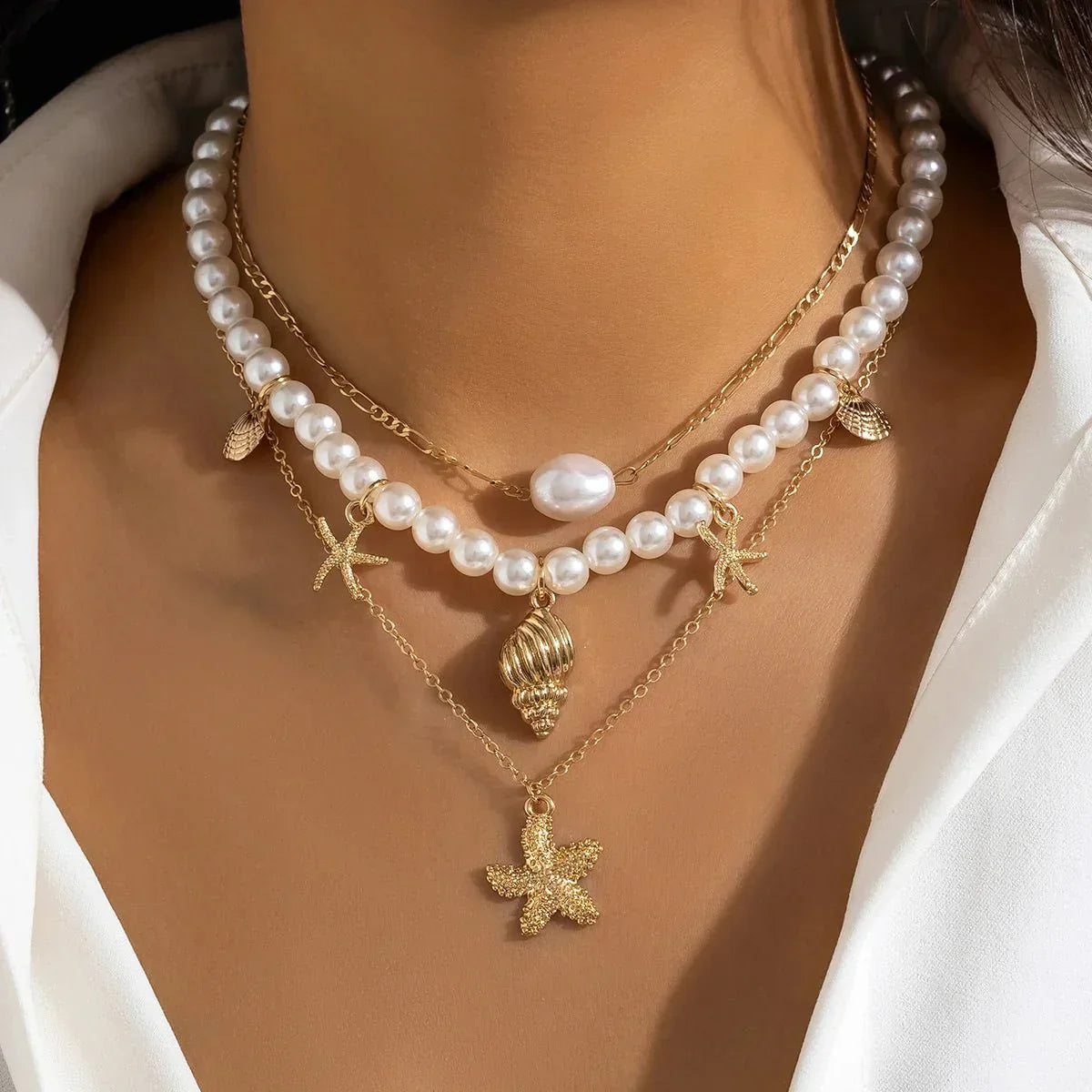 Dainty Ocean Multi Layer Necklace Set - Luxicro