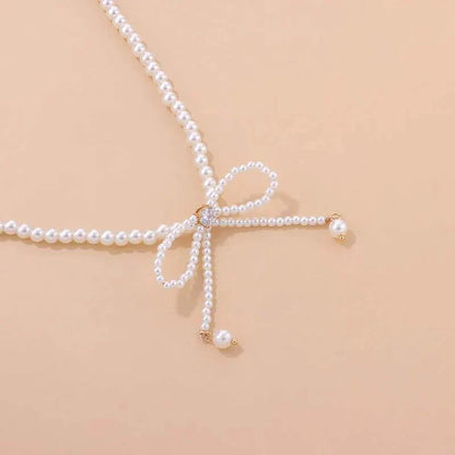 Dainty Pearl Bead Bow Choker Necklace