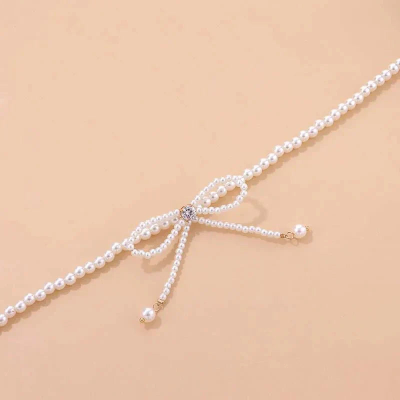 Dainty Pearl Bead Bow Choker Necklace
