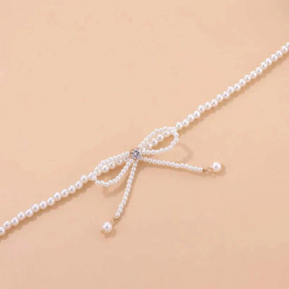 Dainty Pearl Bead Bow Choker Necklace