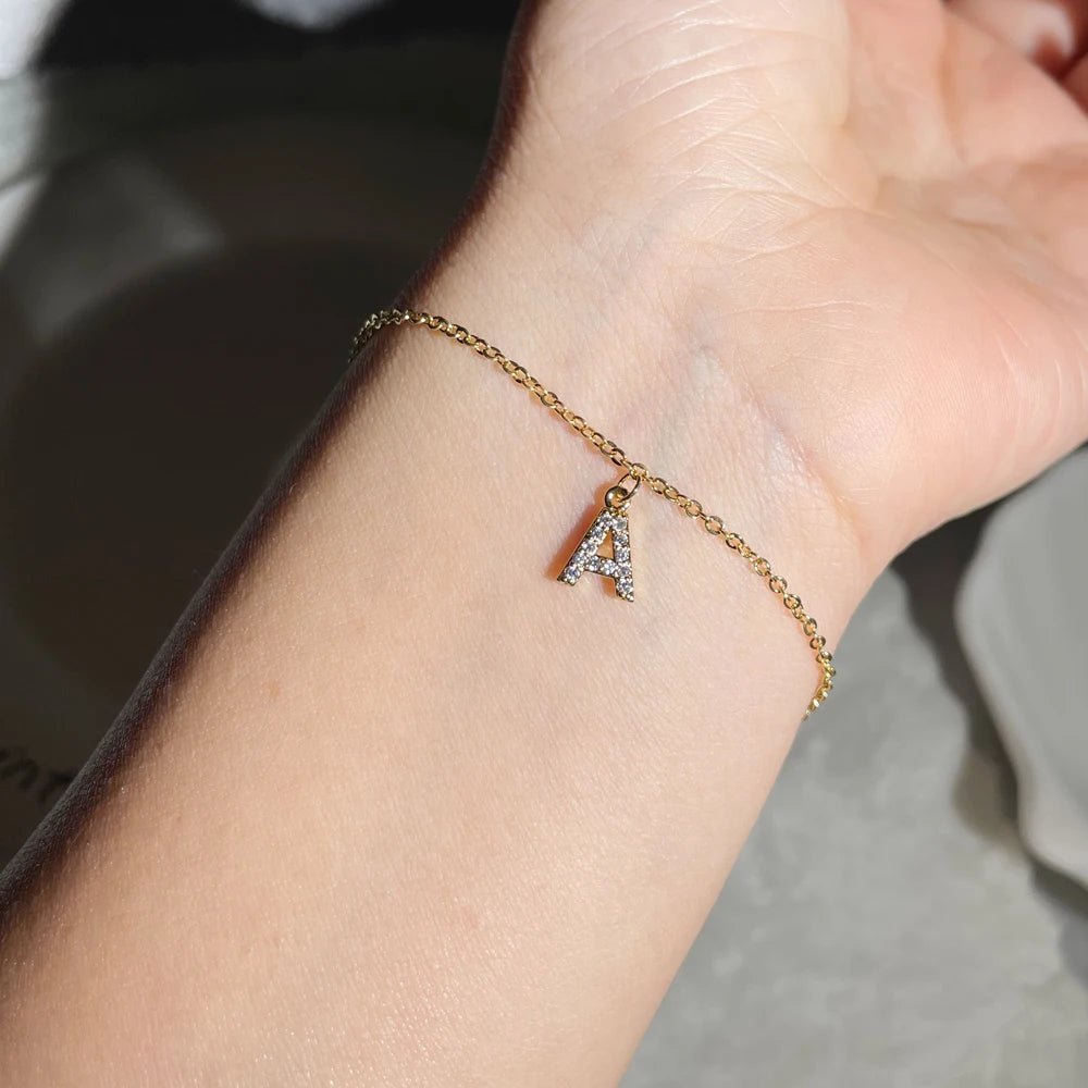 Dainty Letter Diamond Pendant Charm Bracelet
