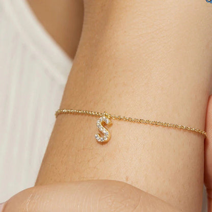 Dainty Letter Diamond Pendant Charm Bracelet