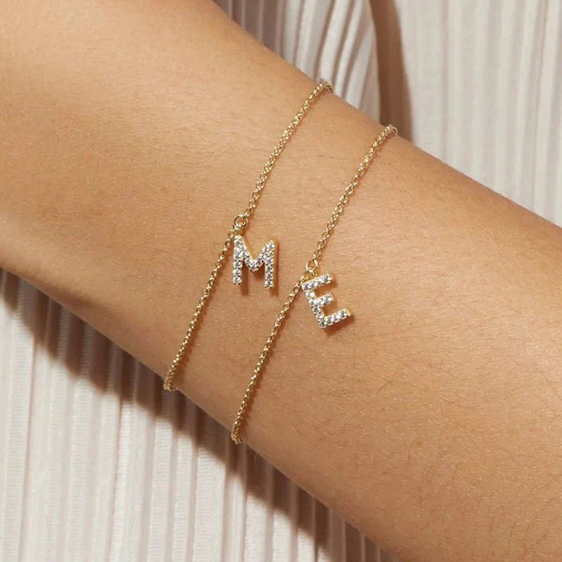 Dainty Letter Diamond Pendant Charm Bracelet - Luxicro