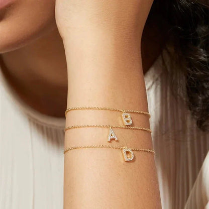 Dainty Letter Diamond Pendant Charm Bracelet