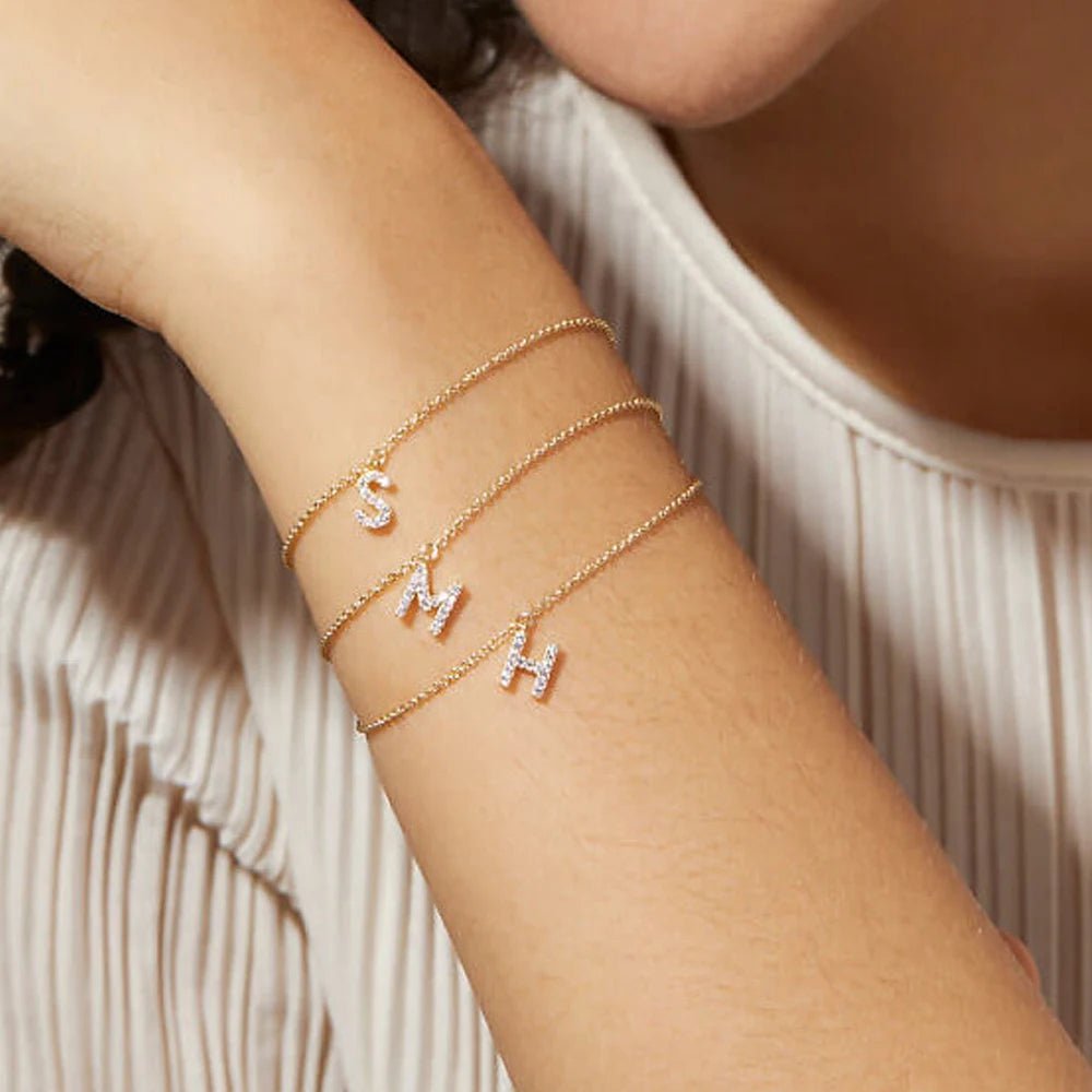 Dainty Letter Diamond Pendant Charm Bracelet