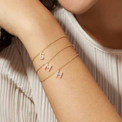 Dainty Letter Diamond Pendant Charm Bracelet