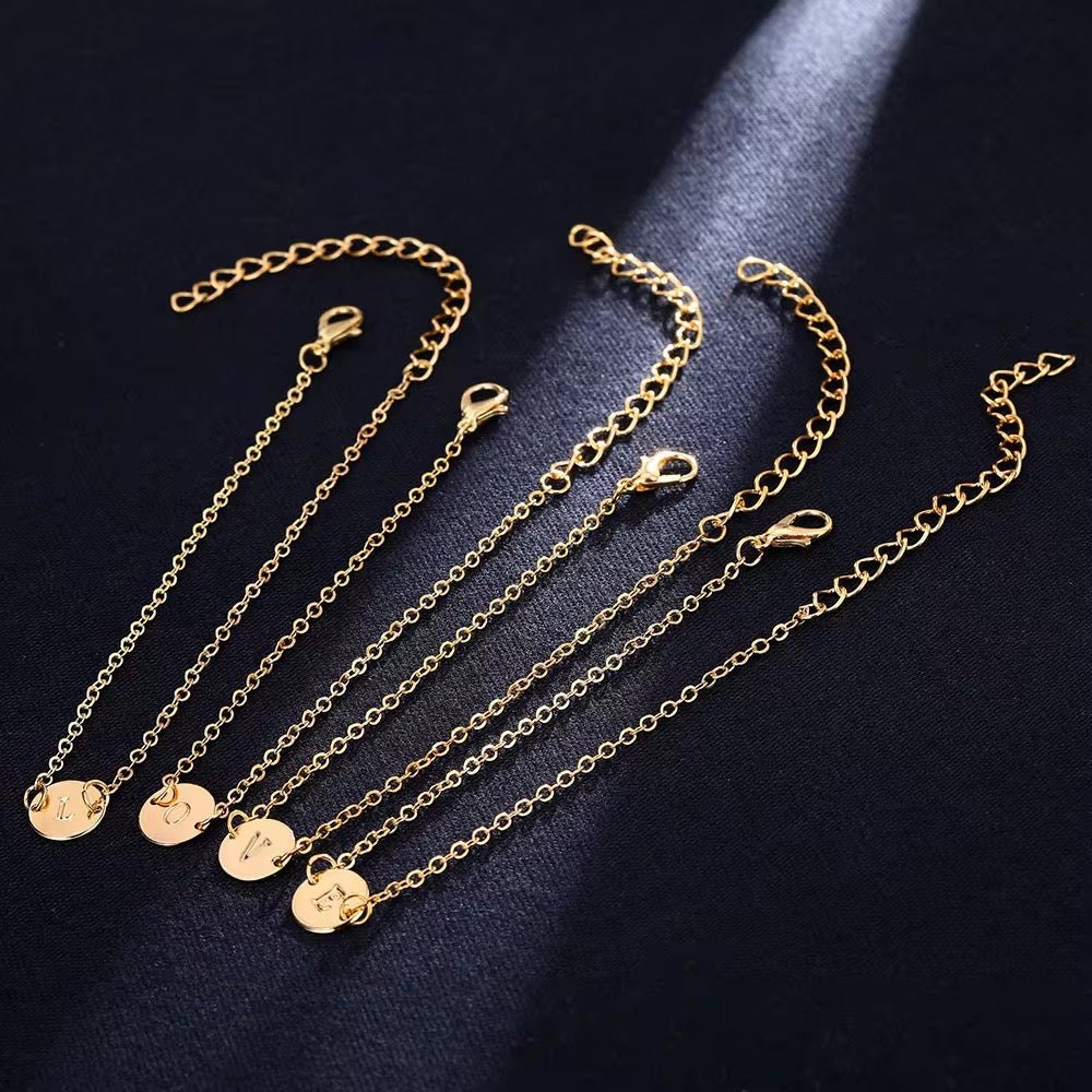 Dainty Initial Letter Chain Charm Bracelet