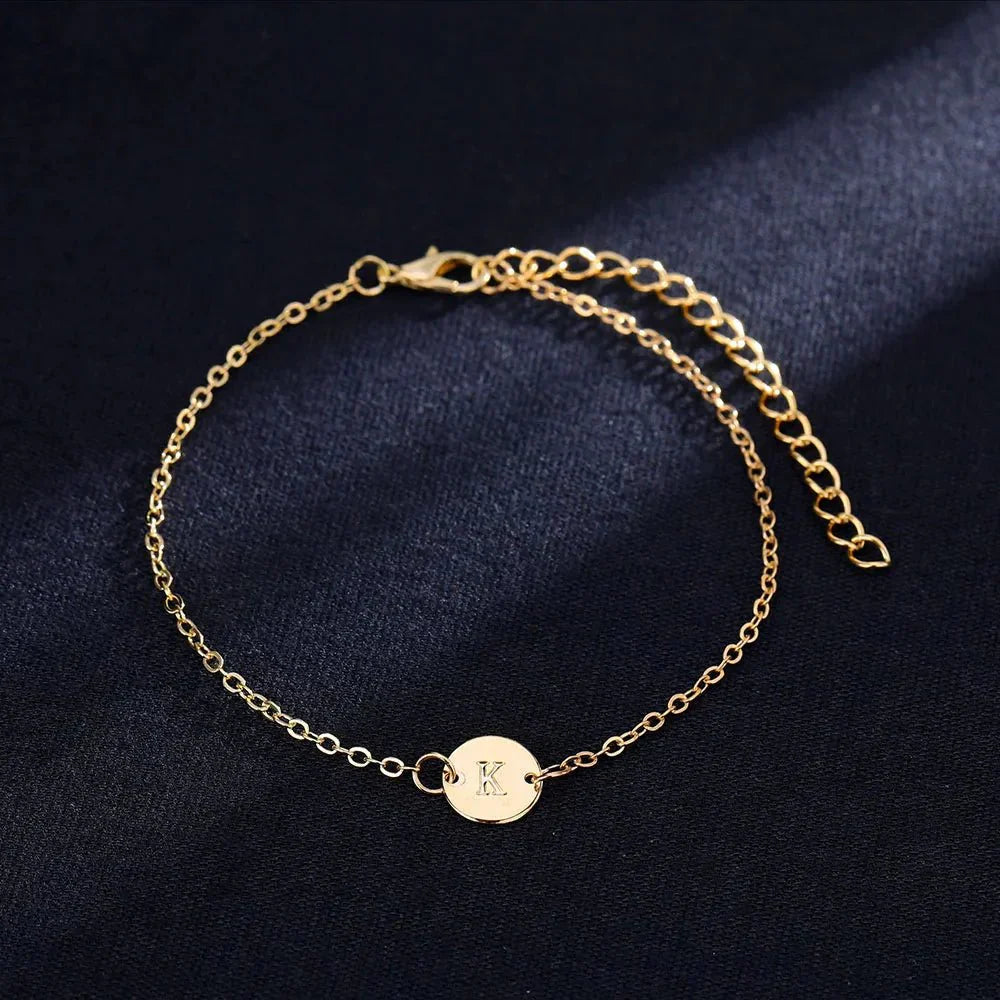 Dainty Initial Letter Chain Charm Bracelet
