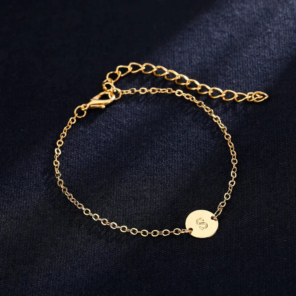 Dainty Initial Letter Chain Charm Bracelet