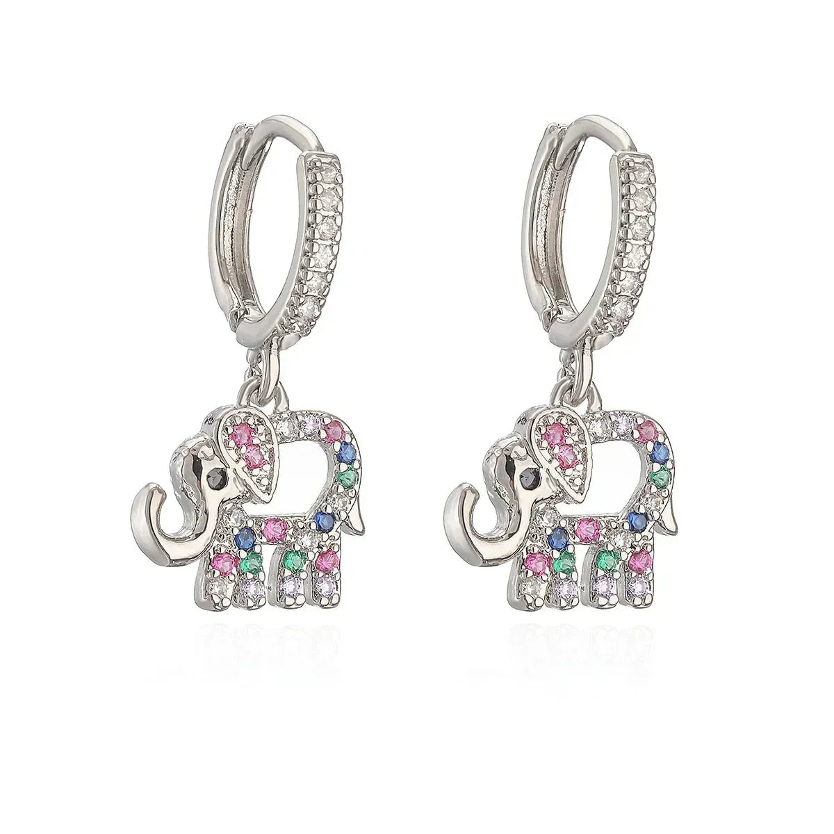 Colorful Diamond Elephant Dangle Earrings