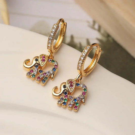 Dainty Glittering Diamond Elephant Dangle Earrings - Luxicro
