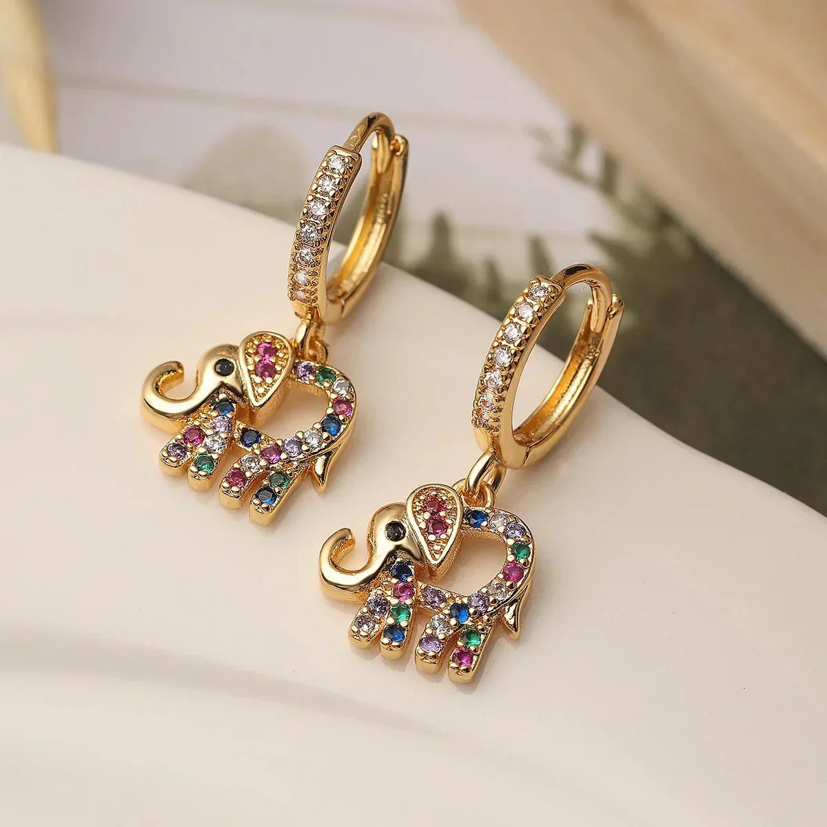 Colorful Diamond Elephant Dangle Earrings - Luxicro