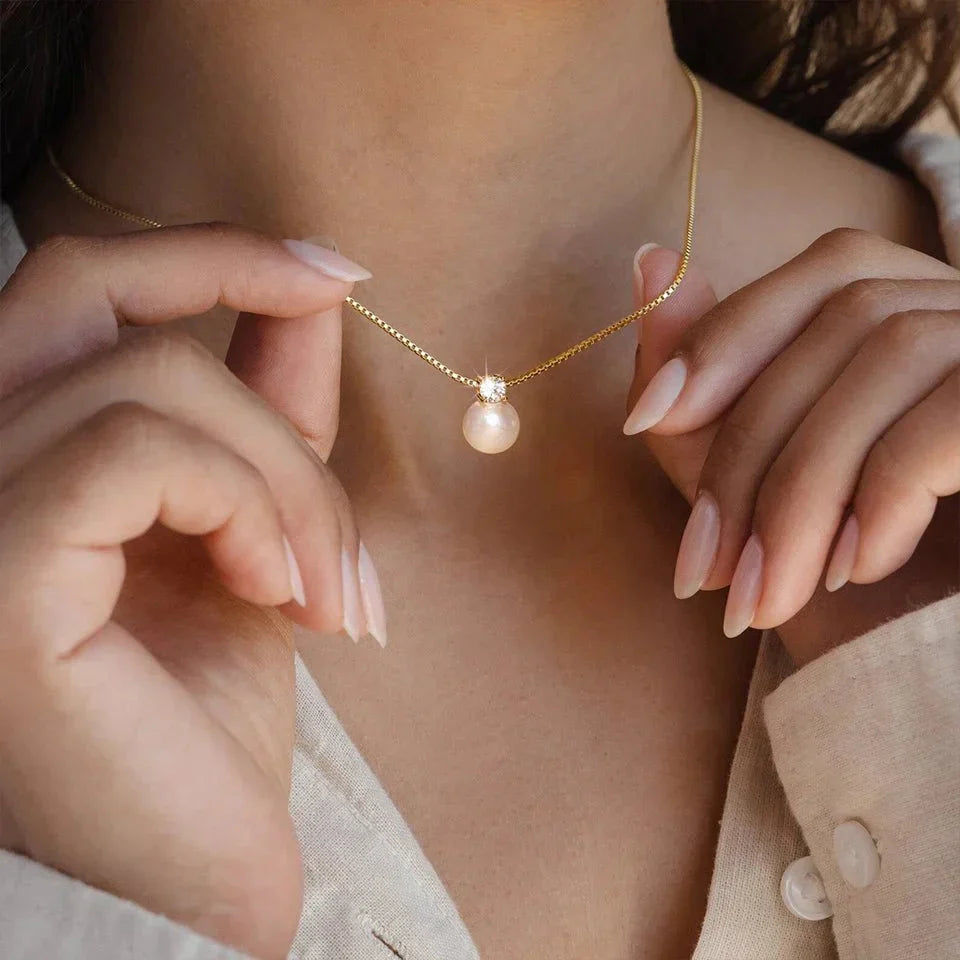 Elegant White Pearl Diamond Chain Necklace