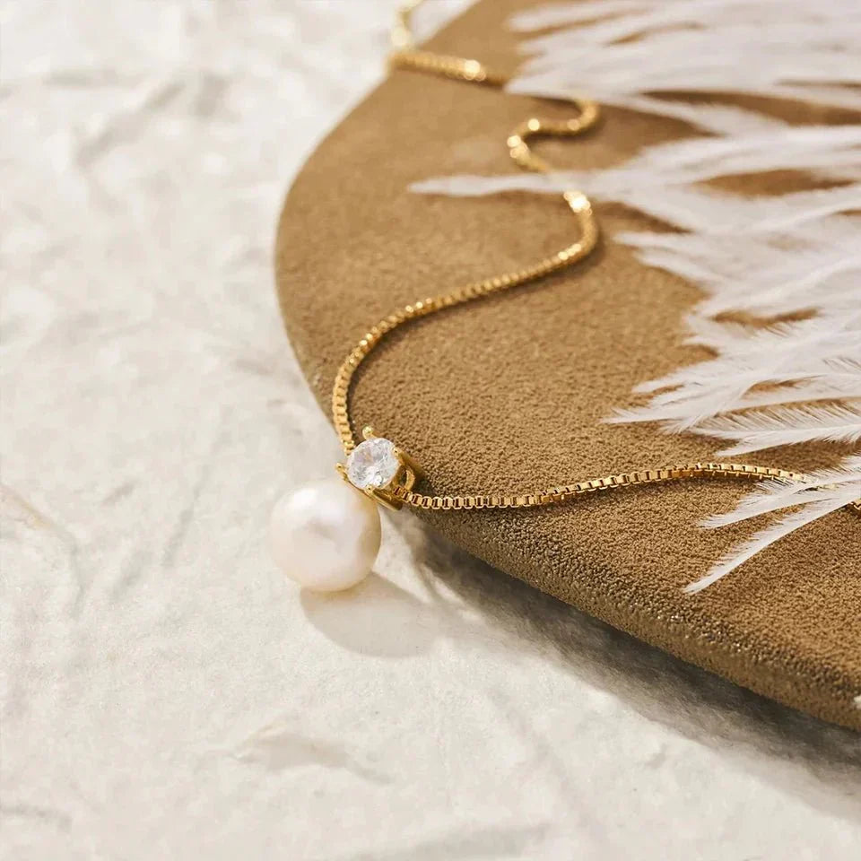 Elegant White Pearl Diamond Chain Necklace