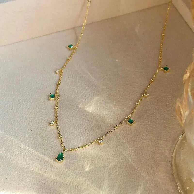 Dainty Emerald Gemstone Chain Necklace