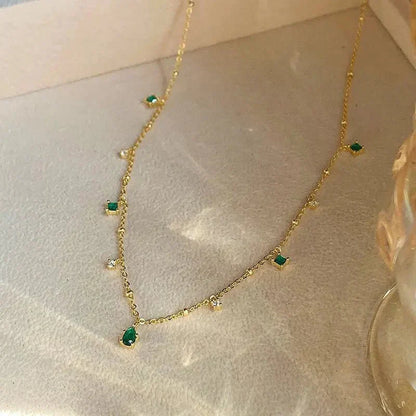 Dainty Emerald Gemstone Chain Necklace