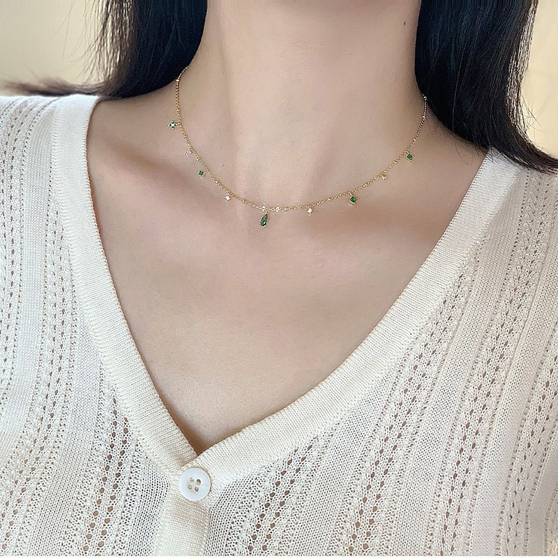 Dainty Emerald Gemstone Chain Necklace