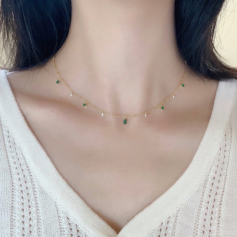 Dainty Emerald Gemstone Chain Necklace