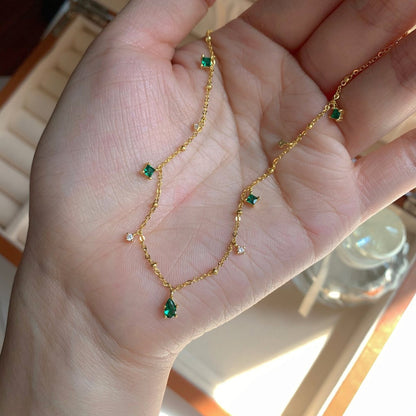 Dainty Emerald Gemstone Chain Necklace